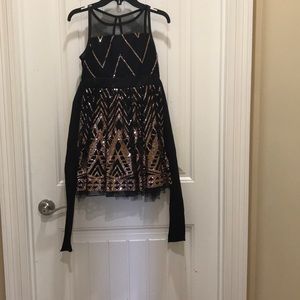 Poppies and roses children’s black and gold dress
